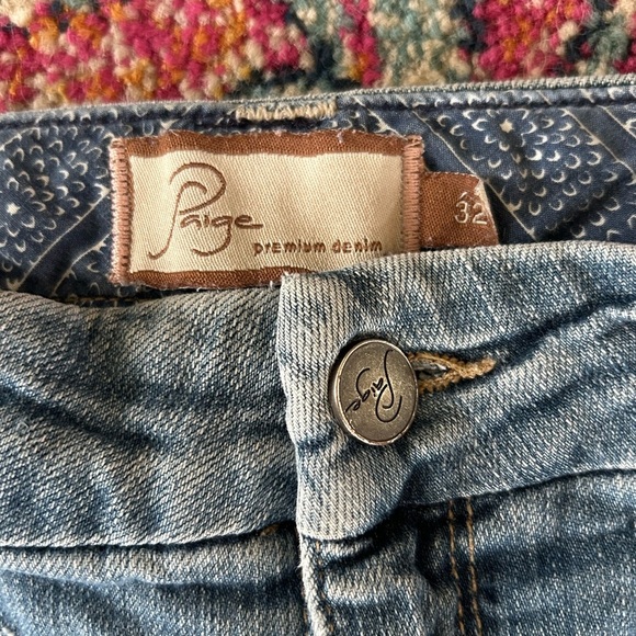 Paige | Women's Medium Blue Denim Pico Jean Skirt, trumpet flare, pockets, sz 32 - Picture 9 of 13